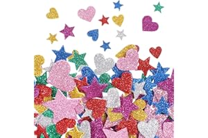 LIQWEI 480 Stück Glitter Schaumstoff Aufkleber, Schaumstoff Sticker Kinder 2 Muster Moosgummi Herz Glitter Aufkleber Selbstklebend Sternschaumaufkleber Für Fertigkeit Dekoration Kinder Wand Dekoration