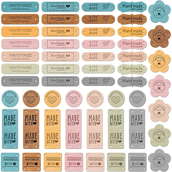 300-teiliges Nähzubehör Set – Handmade Labels, Holzknöpfe, Lederetiketten (beige, Verschiedene Größen)
