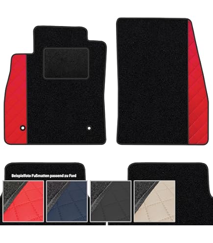 moto-MOLTICO Fußmatten Auto Velours Autoteppiche Schwarz Automatten Set 4-teilig - Auffälliges Design - passend für Ford Focus II 2004-2010 (Rotes Muster