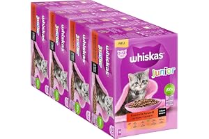 Whiskas Junior katt våt mat klassiskt urval i sås, 48 portionspåsar, 12 x 85 g (4-pack) – högkvalitativ kattmat våt för unga