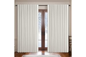 QJMYDECO Extra Wide Room Darkening 96 Inch Curtains 2 Panels Set for Living Room,Cream Pleat Linen Blackout Curtain for Bedroom Windows 120 to 140 Privacy Thermal Window Drapes Rod Pocket(70"W x 96"L 2 Panels)