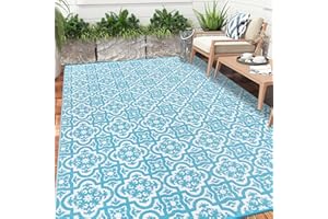 Enyhom Large Outdoor Rug for Garden 180x270cm Waterproof Patio Print Reversible Mat Lightweight RV Camping Outdoor Area Rug Plastic Straw Carpet for Balcony Deck Backyard Picnic Porch Beach, Teal