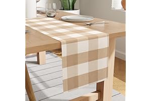 Encasa XO Runner da Tavola in Cotone | Dimensione 32x150 cm | Controlli di bufalo beige - Lavabile in Lavatrice e Durevole