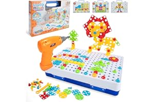 Wisplye Jouet Mosaique Enfant, 237 Pcs Jeu de Construction 3D Puzzle Bricolage Educatif, Créatif Jeux de Société Valise avec Perceuse Électronique, Cadeau Montessori 3 4 5 Ans pour Fille Garcon
