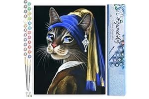 Figured'Art Dipingere con i Numeri - Paint by Numbers La giovane gatta con la perla, Passatempo per Adulti, Kit Completo, Hobby Creativi - Quadri fai da te 40x50cm senza cornice