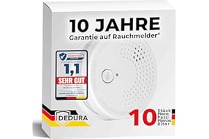 Rauchmelder 10er Set mit 10 Jahre Garantie BSI Zertifiziert nach DIN EN14604 inkl. 9V Batterie Rauchwarnmelder Brandmelder Feuermelder