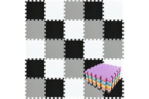 qqpp EVA Puzzle Tapis Mousse Bebe - Idéal pour Les Tapis De Jeux Enfant,18 Dalles(30 * 30 * 1cm),Blanc,Noir,Gris.QQC-ADLb18N