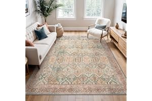 BEIMO Tapis lavable, style vintage bohème, chambre à coucher, grand, oriental antidérapant, salle de bain, salle à manger, marron rouge, 160 x 230 cm