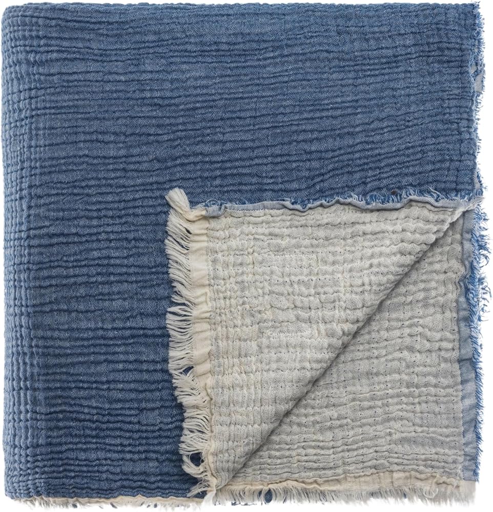 RAYME TEKSTİL - Müslin Pike Tek Kişilik, 100% Pamuk 4 Katlı Kaliteli Müslin Yatak Örtüsü, Dekoratif Şık Yumuşak Hafif Yazlık Pike (Lacivert, Tek Kişilik 160x220 cm)