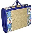 KALA DARSHAN CRAFTS BAZAAR - Foldable Mat 6.5 X 6 Feet Korai River Grass chatai Blue Cotton Fabric with 20MM Soft Foam Comfort Cushion