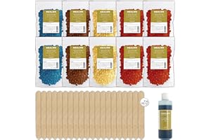 Lot de 1kg Cire Epilation - 10 Sachets de 100g - 20 Spatules - Huile Post Epilation - Complet - Kit recharge Mealiss - Plastimea