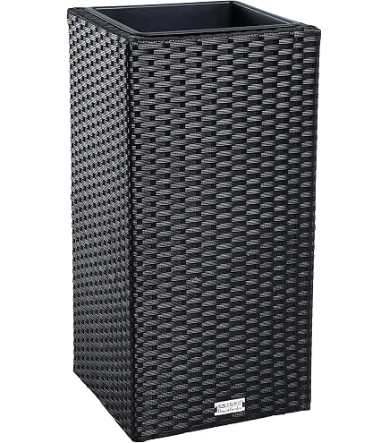 Blumenkübel Ca. 11,5 L In Rattan-Optik – Quadratisch, Mit Pflanz-Einsatz, Beige/mocca, Für Terrasse & Wohnbereich