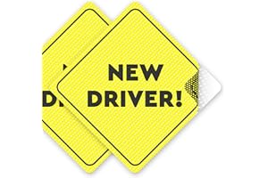 ASSURED SIGNS New Driver Sticker Sign for Car - Essential Signs for Learner Drivers - 5"X5" - 2 Pack - NON-MAGNETIC Stickers - Bright Yellow and SEE-THROUGH when Reversing - Use with P Sign or L Plate