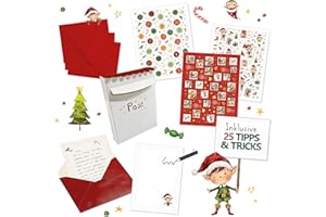 ‎SKORPION Wichtel Zubehör für Wichtelbriefe | QR-Code für Wichtel Ideen | 1x Wichtelblock mit Wichtel Briefpapier, 25 rote mini Umschläge, 3x Stickerbogen (Zahlen 1-24), Briefmarken & Motive | Wichtelpost