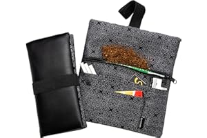 GUGGIARI® Tabaquera Pitillera para Tabaco de Liar - Funda de Cuero y Tela con Compartimentos para Guardar Papeles y Filtros(Decò)