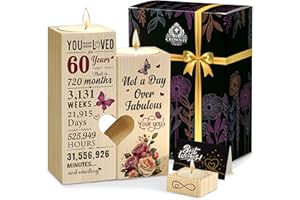 CROWNLY CRYSTAL CROWNLY® 60th Birthday Gifts for Women Wooden Heart Candle Holders Personalised Presents for Grandma Wife Gifts from Husband Decorations for Elderly Women