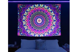 HOLAVIDA Tapiz Mandala Indio, UV Reactivo Fluorescente Hippie Mandalas para la Pared para Decoration Habitacion Dormitorio (150 cm × 130 cm)
