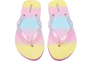 Ataiwee Girl's Flip Flops, Little/Big Kid's Beach Thong Colorful Printed Sandals for Children.