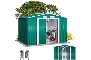 GARDEBRUK® Cobertizo de Jardín 5 m² 260x205x180cm Caseta Metálica Exterior 9m³ con Base Puerta Corrediza Verde