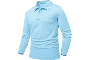 Rdruko Men's Breathable Long Sleeve Polo Shirts Casual Smart Button Neck T Shirts Wicking Quick Dry Work Golf Hiking Tops with Pocket