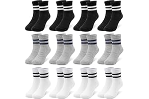 TRAMLE Kids Boys Cotton Socks, 12 Pairs Athletic White Black School Breathable junior Socks for Toddler teenage 1-12 Years Sports Running Walking