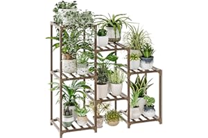 Bamworld Stojak na Rośliny Półka na Rośliny do Wnętrz Drewniana Półka na Rośliny na Zewnątrz na Wiele Roślin Drabinka na Doniczki do Salonu Tarasu Dekoracja Domowa w Stylu Boho do Ogrodnictwa