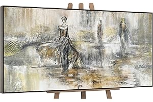 YS-Art Abstract modern acrylic painting Fashion show Art for bedroom with people figurines Green abstraction motive Wall decor With Frame 48x24 inch