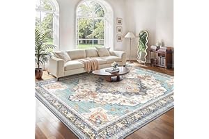 GENIMO Dywan do salonu nowoczesny dywan z krótkim w?osiem, zmywalny mi?kki dywan vintage ozdoby designerskie, antypo?lizgowe dno, pokój biurowy, 200 x 290 cm, cyjan