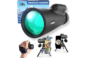 Bästa kompakta 12 x 50 högeffektiva monokulärt teleskop vattentåligt, stötbeständigt BAK4-prisma för fågelskådning, prick, vandring, camping och jakt, inkluderar gratis stativ och telefonadapterklämma