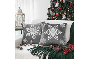 Lewondr Christmas Throw Pillow Covers, Snowflake Embroidery Pillow Cases Home Xmas Decorative Holiday Decor Cushion Covers Soft Velvet Pillow Cover for Sofa Bed Chair Set of 2, Gray