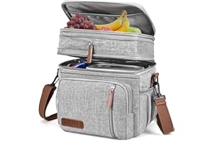 MIYCOO Borsa Termica Porta Pranzo, Borsa Frigo 15 Litri, Borsa Doppio Scomparto Pranzo Grande, Per Alimenti Caldi e Freddi da Viaggio per Uomo Donna Picnic/Barbecue/Campeggio/Viaggio