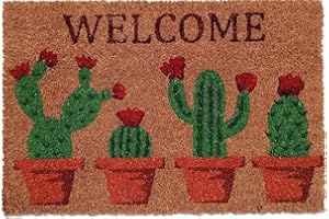 oKu-Tex Wycieraczka, wycieraczka kokosowa, wycieraczka z nadrukiem, antypoślizgowa, do użytku na zewnątrz, Welcome Kaktus, 40 x 60 cm