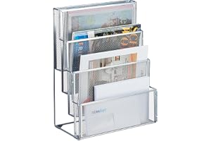 Relaxdays Tidningshållare metall, 4 fack, dokumentfack kontor, HBT: 43 x 33 x 18 cm, magasinhållare, brev