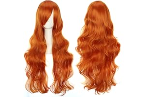 YEESHEDO Peruki z grzywką dla kobiet i dziewcząt, odporne na wysokie temperatury, syntetyczne peruki na imprezę, anime, Halloween, długie, 80 cm, kolor imbirowy