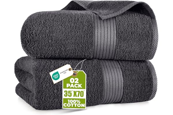 Utopia Towels - Lyxig extra stor badhandduk 2 Pack - 100% kammad ringspunnen bomull, extremt mjuk och högabsorberande, tjocka stora badrumshanddukar 90 x 180 cm, högkvalitativt badlakan