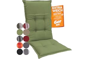 gardisun Gartenstuhlauflagen Hochlehner I Extra Dicke Sitzauflagen I Made in Europe I Ideale Polsterauflagen für Hochlehner Gartenstuhl I Auflagen mit hoher Lichtechtheit I 6er Set I Grün