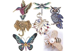 XUBX 7pcs Elegant Animals Crystal Rhinestone Brooch, Scarves Buckle Floriated Brooches Pin, Corsage Bouquet Kit, Butterfly bee Peacock Dragonfly Hummingbird Breastpin for Women Girls