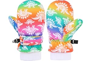 QKURT Gants de Ski pour Enfants, Gants de Neige d'hiver Imperméables, Mitaines de Snowboard Coupe-Vent, Mitaines Chaudes Doublées en Polaire pour Garçons et Filles de 0 à 8 Ans