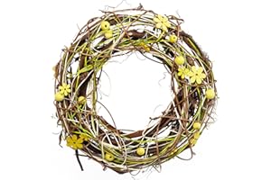HEITMANN DECO Türkranz mit Holz-Blumen und Kugeln - Wandkranz, Raumschmuck und Tischdeko, Ostern, Frühling, Sommer, 27 x 27 x 7,5 cm
