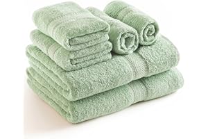 SWEET NEEDLE SweetNeedle Juego de Toallas de 6 Piezas 2 Toallas de Baño, 2 Toallas de Mano y 2 Toallitas - Algodón - Calidad Hotelera, Súper Suave y Altamente Absorbente de Secado Rápido (Verde Salvia)
