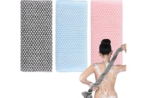 LAFEFE 3Pcs Exfoliating Towel,Exfoliating Shower Towel,Back Extra Long Exfoliating Washcloth for Men Women,Exfoliating Body Scrubber for Cleaning and Massage (Black,Pink,Blue)