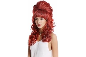 WIG ME UP - GF-W2418-137 Perruque longue rouge frange dame baroque années 60 rétro énorme choucroute chignon boucles