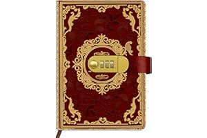 Qefuna pamiętnik z zamkiem, A5 ze skóry PU z wytłoczoną folią i tłoczonym wzorem kwiatowym w stylu retro z kombinacją 200 stron, papier 100 g/m2, zabytkowy dziennik czytelniczy dla (czerwony)