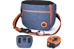 Howala Dog Treat Pouch Bag Dog Walking Bag for Training Waterproof Dog Treat Bag Adjustable and Removable Waist Belt Shoulder Strap 3 Ways to Wear Treat Pouch for Dog Training Travel Outdoor, Blue