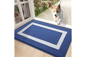 Homaxy Wycieraczka, nadaje się do prania, antypoślizgowa mata zatrzymująca brud, dywanik pod drzwi wejściowe, do użytku wewnątrz – 43 x 76 cm, niebieska