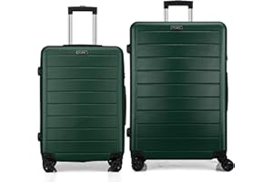 FLIEE Suitcase Set | Lightweight Hard Shell Suitcases | 4 Silent Dual Spinner Wheels | TSA 3 Digit Combination Lock | Aluminium Telescopic Handle | 2 Pcs Luggage Sets (Green, Medium 24''+ Large 28")