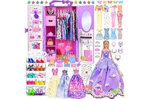 EBUDDY 91pcs 11.5 inch Girl Doll with Clothes Accessories and Closet, Princess Gowns, Fashion Dresses, Outfits ,Swimsuits, Shoes, Hangers, Doll Dress up toys for Girls Kids Toddlers Toy Gifts