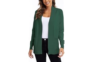 EXCHIC Damski kardigan z długim rękawem z dzianiny, lekki, wygodny, otwarty przód, długie swetry z kieszeniami