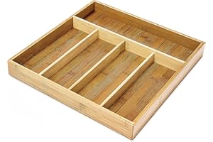Relaxdays Range-Couverts avec 5 Compartiments en bambou HxlxP : 4 x 34 x 33,5 cm organiseur de tiroir en bois, nature