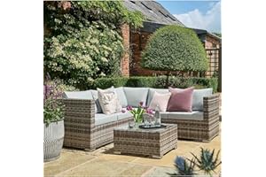 Homesdirect365 5 Seat Grey Rattan Corner Sofa and Coffee Table | Outdoor Seating | Outdoor Corner Sofa | Patio Furniture | Rattan Garden Furniture | Outdoor Furniture | Garden Rattan Furniture Sets